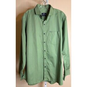 Men’s Peter Pan Premier Button Down Dress Shirt Green Logo XXL/44cm 100% Cotton